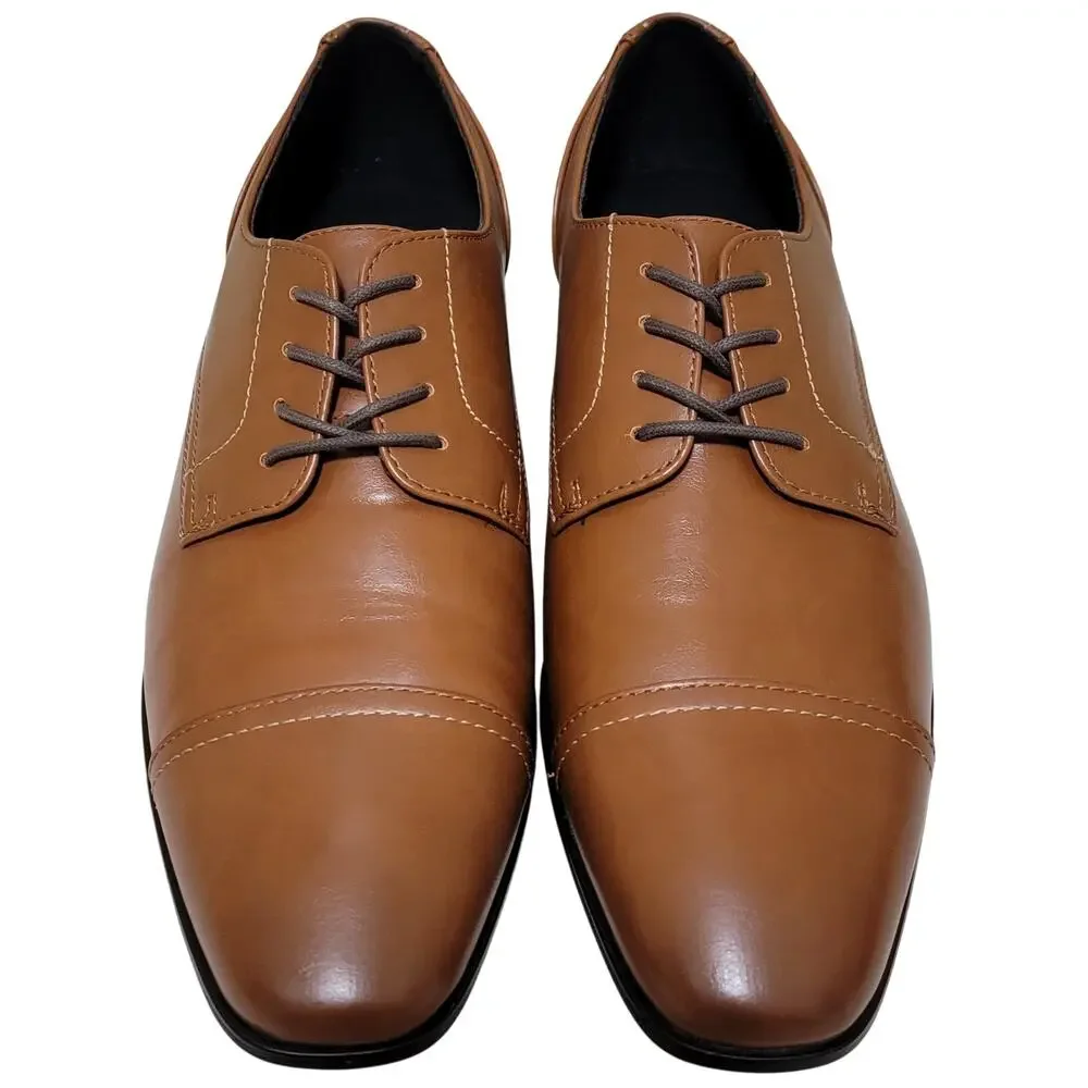 Alfani Men Quincy Cap Toe Derby Oxfords Size US 8.5M Tan Brown Faux Leather